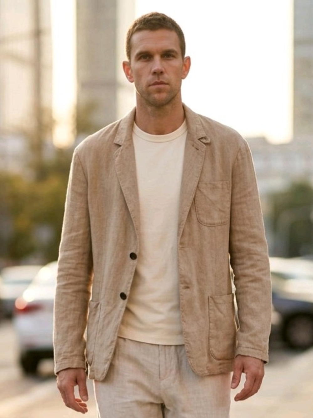 Goodfellow & Co Men's Linen-Blend Tan Blazer Two-Button, Thin Notch Lapel XL